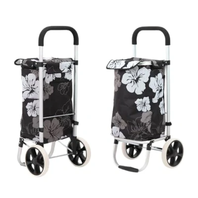 Afbeelding van 42 liter aluminium trolley winkelwagen inklapbaar, shopping trolley, waterafstotende opvouwbaar, boodschappentas met wielen, boodschappenmand wieltjes, groot bloemen