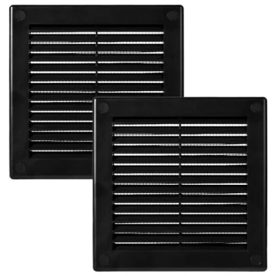 Afbeelding van Vent Systems 2 stuks zwarte ventilatieafdekking, platte, vierkante ventilatiesleuven, geïntegreerde insectenbescherming, HVAC ventilatieopeningen voor badkamer, thuiskantoor, 250 x mm,