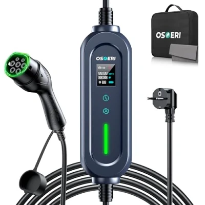 Afbeelding van Osoeri EV oplader type 2, draagbaar, 3,68 kW, 7,5 m laadkabel, Schuko 6/8/10/13/16 A, instelbare stroom en 0 12 uur reserveringstijd, IP66 waterdichte met draagtas voor EV&#039;s PHEV&#039;s