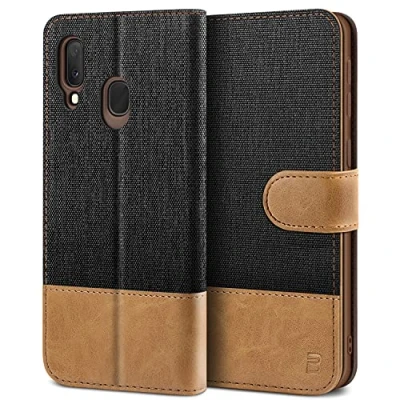 Afbeelding van BEZ Samsung A20e Hoesje, Galaxy Hoesje Book Case Leer Wallet, Flip Wallet [Canvas Kunstleer] met Creditcardhouders, Standaard, Magnetische Sluiting, Zwart