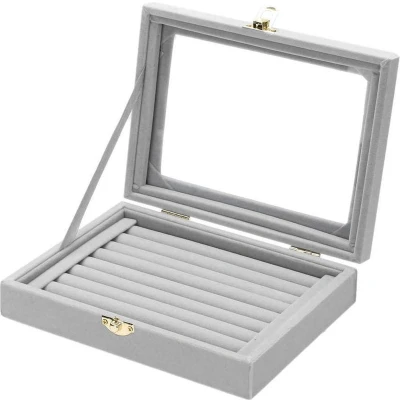Afbeelding van Fliex Sieraden display Ringen manchetknopen Grijs Velours Glas