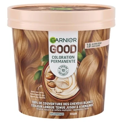 Afbeelding van Garnier Permanente haarkleur zonder ammoniak 90% ingrediënten van natuurlijke oorsprong sheaboter 100% dekking voor wit haar GOOD donkerblond amandel 7.0