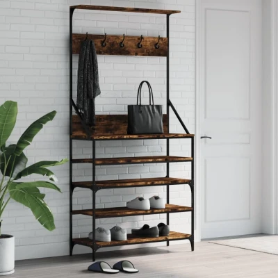 Afbeelding van Kledingrek met schoenenrek 90x34x184 cm gerookt eikenkleurig
