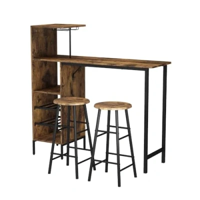 Afbeelding van Vicco Bartafelset Fyrk, Zwart/eiken rustiek/Eiken rustiek, 121.5 x 40 cm met 2 krukken