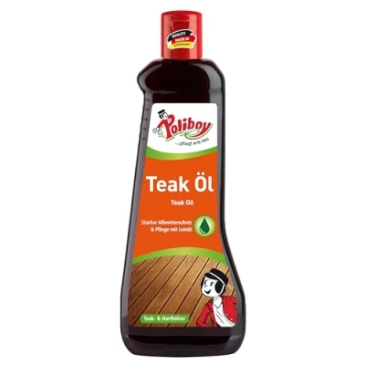 Afbeelding van Poliboy Teak olie voor donker hardhout, intensief opfrissen van kleur, reinigt, verzorgt en beschermt, 500 ml, Made in Germany