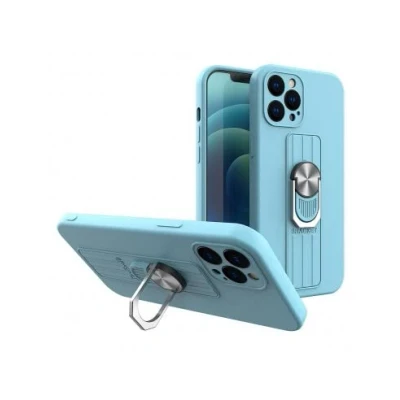 Afbeelding van Ring Case siliconen hoesje met vingerhouder en standaard voor iPhone 12 mini lichtblauw