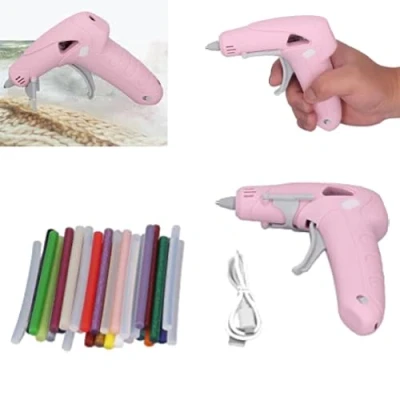 Afbeelding van Fyearfly Draadloze hete lijmpistoolkit, mini lijmpistool USB oplaadbaar draadloos met 30 stuks lijmsticks, snel voorverwarmen lekvrij hotmelt voor doe het zelf ambachten kunst