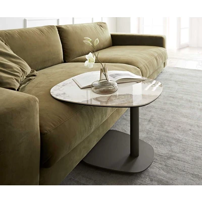 Afbeelding van Salontafel Elenya Keramiek Minas Melange Wit Beige 60x60 cm Frame met titaniumeffect