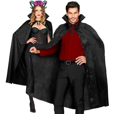 Afbeelding van Widmann Zwarte Cape 130 Centimeter Zwart One Size Halloween Verkleedkleding