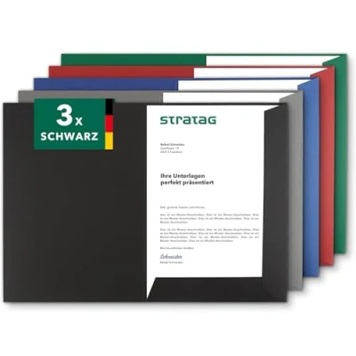 Afbeelding van Presentatiemap A4 in zwart 5 stuks (naar keuze) verkrijgbaar 7 kleuren rechtstreeks van fabrikant STRATAG veelzijdig inzetbaar voor uw aanbiedingen, exposés, projecten of bedrijfsverslagen