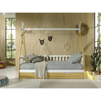 Afbeelding van KidsOnly Tipi Bed met Uitvalbeveiliging en Bedlade Wit / Naturel