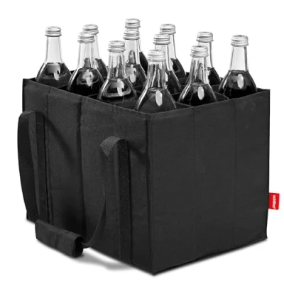 Afbeelding van achilles 12 delige flessentas voor x 1,5 liter waterflessen, draagtas met scheidingswanden, boodschappentas vakken, zwart, 36 27 cm