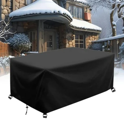 Afbeelding van AJALGZ Tuinmeubelafdekking, winterbestendig, 280 x 140 70 cm (l b h), afdekking voor tuinmeubelen, beschermhoes tuintafel, weefsel, zwart, afdekzeil, beschermhoes, waterdicht