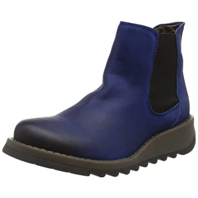 Afbeelding van Fly London Enkellaarsjes met sleehak, Dames, Maat: 38, Blue Leer en textiel
