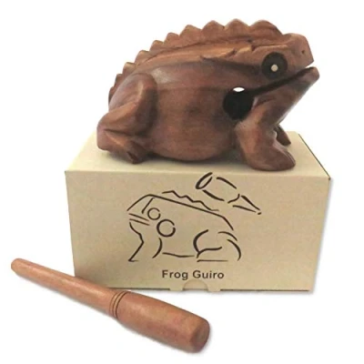 Afbeelding van Purity Style Houten gehaakte kikker Güiro in geschenkdoos Fair Trade Percussie Instrument (16 cm lang)