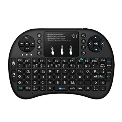 Afbeelding van Rii Mini i8+ Wireless (QWERTZ) verlicht toetsenbord met multi touch muismat voor Smart TV, PC, HTPC, computer en consolespellen