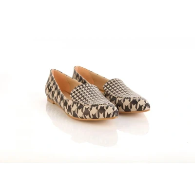 Afbeelding van Goby Dames Loafers Ballerina Houndstooth Print Vegan Leer Handgemaakt Maat 38