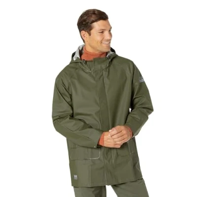 Afbeelding van Helly Hansen Workwear Mandal Verstelbare Waterdichte Jassen voor Heren Heavy Duty Comfortabele PVC gecoate beschermende regenjas, legergroen L