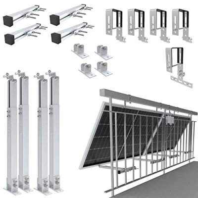 Afbeelding van NuaSol Balkonkrachtwerkhouder, bevestiging voor 2 zonnepanelen en een omvormer, fotovoltaïsch, vierkant, set, hellingshoek 0 25 45 graden, balustradebreedte tot 80 x mm, zilver
