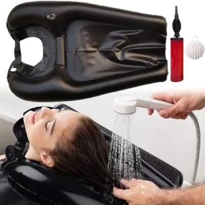 Afbeelding van Opblaasbare wastafel, mobiele haarwasbak voor bedlegers, draagbare haarwastafel, opblaasbaar gehandicapten, ouderen, patiënten, zwangerschap