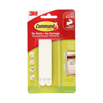 Afbeelding van Command Smalle fotolijsten, wit, 4 paar (8 stroken), plakstrips, voor afbeeldingen, lijsten, spiegels, wanddecoratie, schadevrij om op te hangen