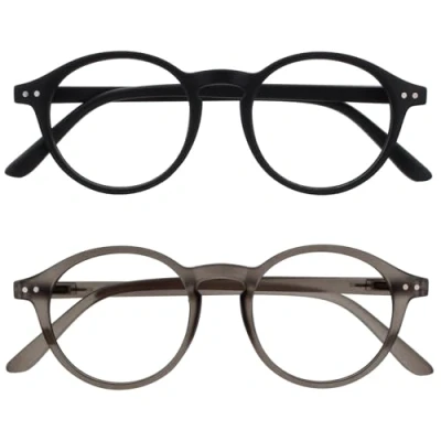 Afbeelding van OPULIZE REY Leesbril 2 Pack Retro Rond Montuur Matzwart, Grijs Heren Dames Veerscharnieren RR56 17 +1.50