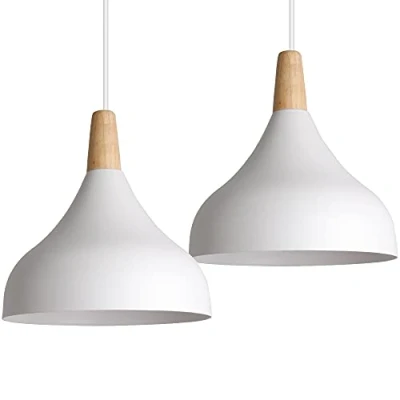 Afbeelding van iDEGU Set van 2 kroonluchters om op te hangen, retro, moderne druppelstijl, hoed, plafondlamp, E27, metaal, hanglamp voor slaapkamer, eetkamer, keuken, Ø 20 cm (wit)