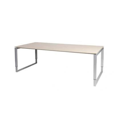 Afbeelding van Domino Plus vergadertafel, hoogte instelbaar (62 85cm) met 220x100cm &#039;zwevend&#039; robson eiken 25mm blad en aluminium (RAL9006) O poot frame