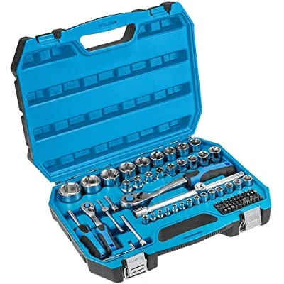Afbeelding van Högert Techniek gereedschapsset I steeksleutel, bits en accessoires 1/4 inch 1/2 gelegeerd Cr V staal verzonken gesmeed ratelmechanisme met 72 blokkeerklinkjes HT1R424 89 delig