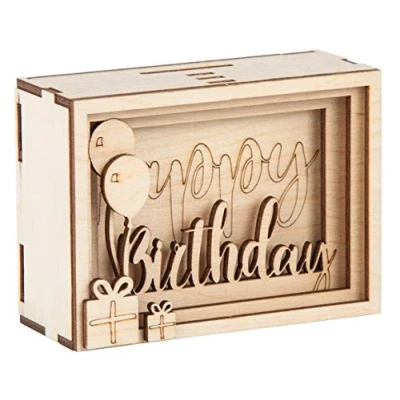 Afbeelding van Rayher Doe het zelf geldgeschenkverpakking &quot;Birthday&quot; voor verjaardag, 3D geschenkdoos van hout om vorm te geven, 13 delig, 11,5 x 8,5 5 cm, doos 1 set, FSC Mix Credit, 62922505