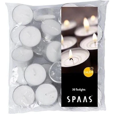 Afbeelding van Spaas Theelichtjes in zak branden 4,5 h 30 stuks