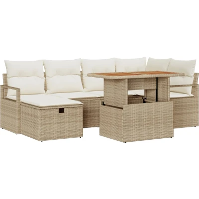 Afbeelding van vidaXL 7 delige Tuin Sofa Set met Kussens in Beige Poly Rattan