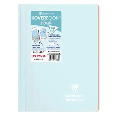 Afbeelding van Clairefontaine 376772C Koverbook Blush Spiraalschrift A4 21x29,7 cm 80 blad gelijnd Wit papier 90 g Wraparound polypro omslag Ijsblauw