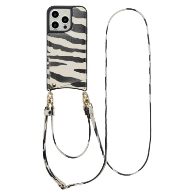 Afbeelding van Apple iPhone 14 Pro Hoesje Kunstleder Selencia Hardcase/Koordhoesje/Backcover Zazzy Zebra Telefoonhoesje
