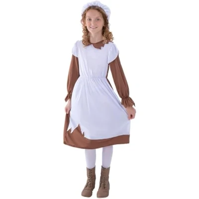 Afbeelding van Ouderwets weesmeisje verkleed kostuum meisjes uit de jaren 30/40/50 carnavalskleding 128/140