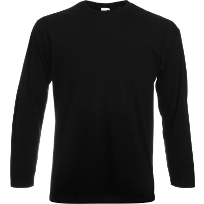 Afbeelding van Fruit Of The Loom Heren Valuegewicht T shirt met ronde hals en lange mouwen (Zwart)