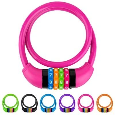 Afbeelding van GOLDPOOL fietsslot voor kinderen, kleurrijk cijferslot, met cijfers, 650 x 11 mm, kabelslot code combinatie, roze kinderfietsslot, 4 resetbare combinatie