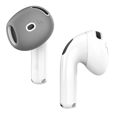 Afbeelding van elago 2 Paar AirPods 4 Oordopjeshoesjes Ontworpen voor 4, [Passend in de Case] Antislip Siliconenhoesje, Krasbestendig, Installatiehandleiding (1 van Elk) (Donkergrijs/Wit)
