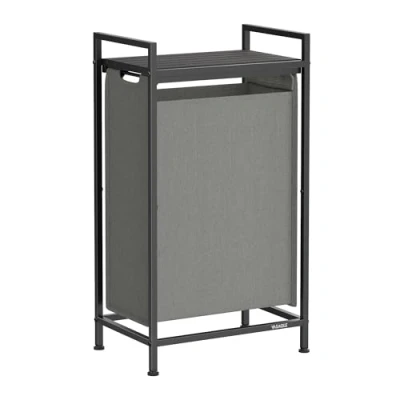 Afbeelding van VASAGLE wasmand, wasmand met plank, wasbox, waszak van uittrekbaar verwijderbare Oxford stof, metalen frame, 47 L, 42 x 28 75 cm, leigrijs antracietgrijs BLH001G01