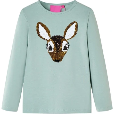 Afbeelding van Kindershirt met lange mouwen hert van pailletten 104 middelmintkleurig