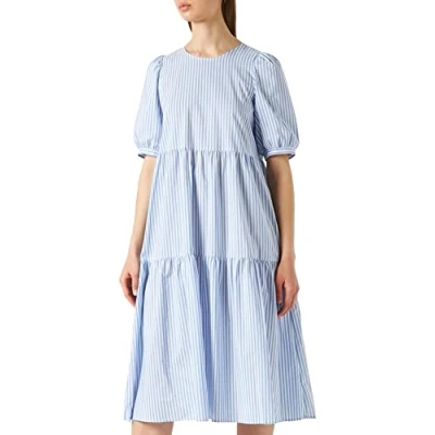 Afbeelding van ONLY Damesjurk met 2/4 mouwen, Cloud Dancer/Stripes: blauwe strepen, XS