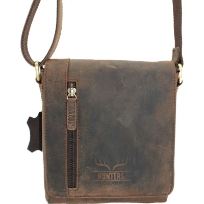 Afbeelding van Hunters tas Leren Schoudertas / crossbody Nektas Buffel Leer Heren Dames Bruin