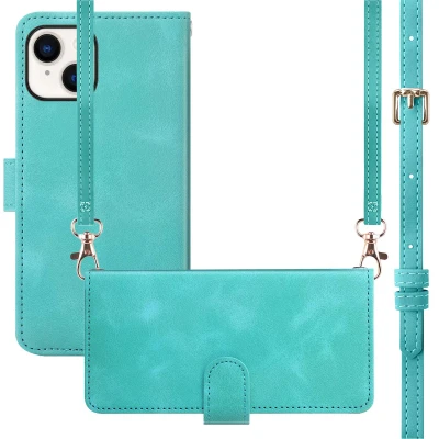 Afbeelding van Apple iPhone 15 Hoesje Kunstleder imoshion Koordhoesje/Bookcase Turquoise Telefoonhoesje
