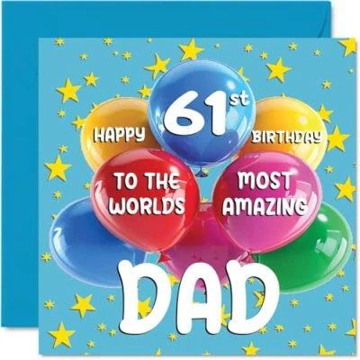 Afbeelding van 61st Dad Birthday Card &#039;s werelds meest geweldige Vader Gelukkige 61e verjaardagskaart voor van zoon dochter, 145mm x Leeftijd 61 Eenenzestig Wenskaarten Papa