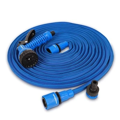 Afbeelding van Goodyear Tuyau extensible de 30 m avec pistolet d&#039;arrosage en 7 positions. Flexible pour utilisation dans le jardin. Tissu entrelacé haute densité. Anti torsion et léger. Connecteurs rapides ½&#039;&#039; ¾&#039;&#039;
