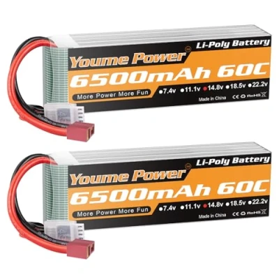 Afbeelding van Youme 4S Lipo Battery, 14.8V 6500mAh 60C with Deans T Plug for Traxxas Slash X Maxx RC Buggy Truggy Crawler Monster Car ，Helicopter，Airplane (2Packs)