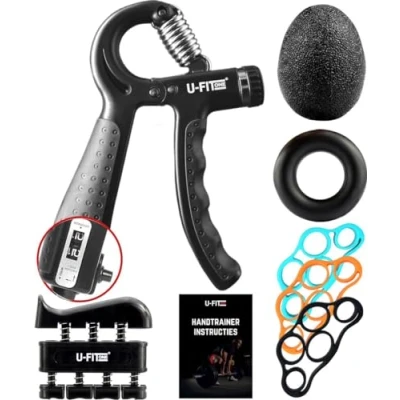 Afbeelding van U Fit One 7 Delige Handtrainer Set Verstelbare Teller Handgrip Handknijper Knijphalter Stressbal Vingertrainer Onderarm Trainer