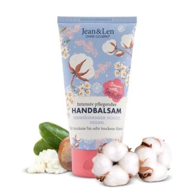 Afbeelding van Jean&amp;Len Handbalsem met katoen en sheaboter, handverzorging voor droge tot zeer handen, verzorgt intensief is bijzonder mild, zonder parabenen siliconen, vegan, handcrème, 75 ml
