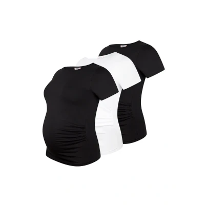 Afbeelding van M.M.C. 3ER SET Tshirt basic schwarz weiß, Dames, Maat: Large, weiß