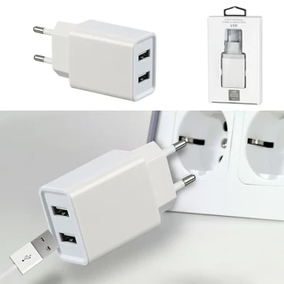 Afbeelding van USB 2 voudige lader 5V 2A 10Watt 110 220V 56 60 HZ kunststof wit netstekker netlader adapter (1 x oplader 2A)